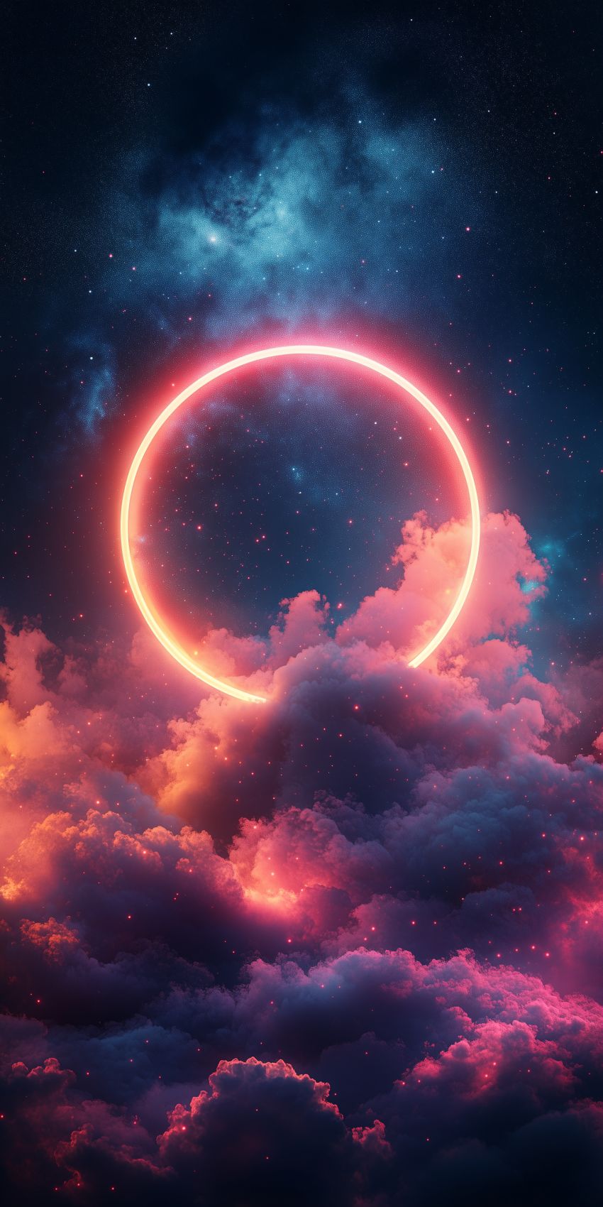 fond d ecran mobile abstrait surrealiste cercle lumineux et nuages