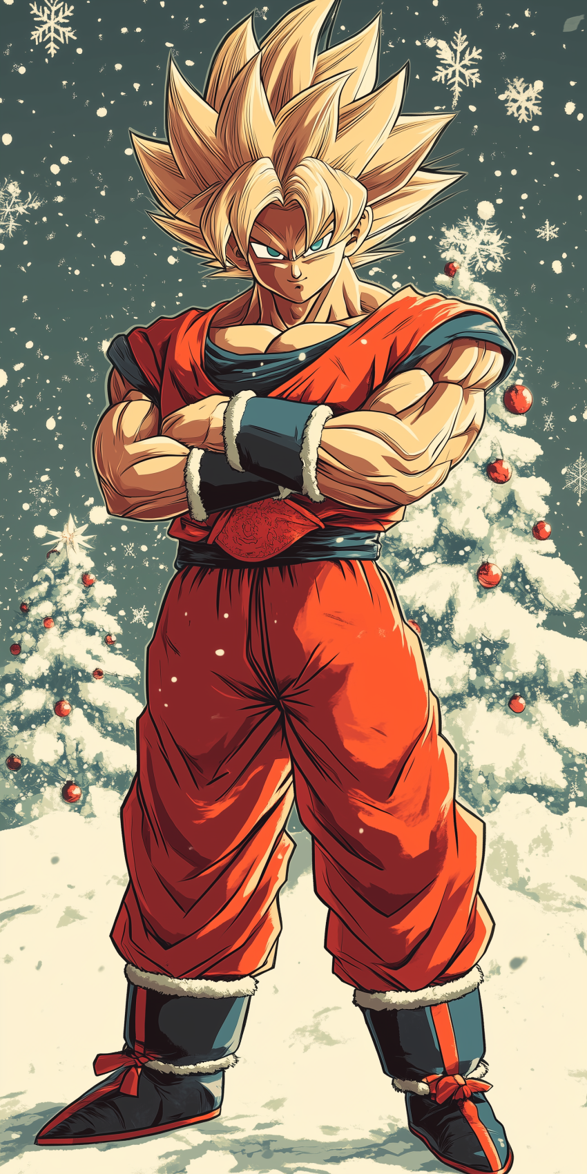 dragonball z noel avec sapins et boules