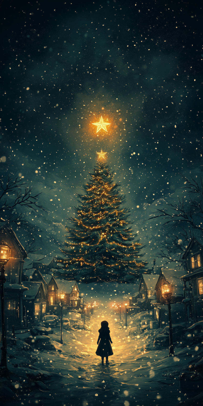 sapin de noel sous la neige dans la rue 1