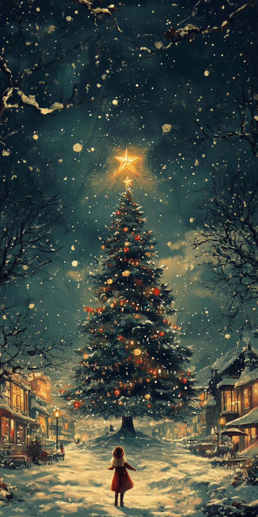 sapin de noel sous la neige dans la rue 2