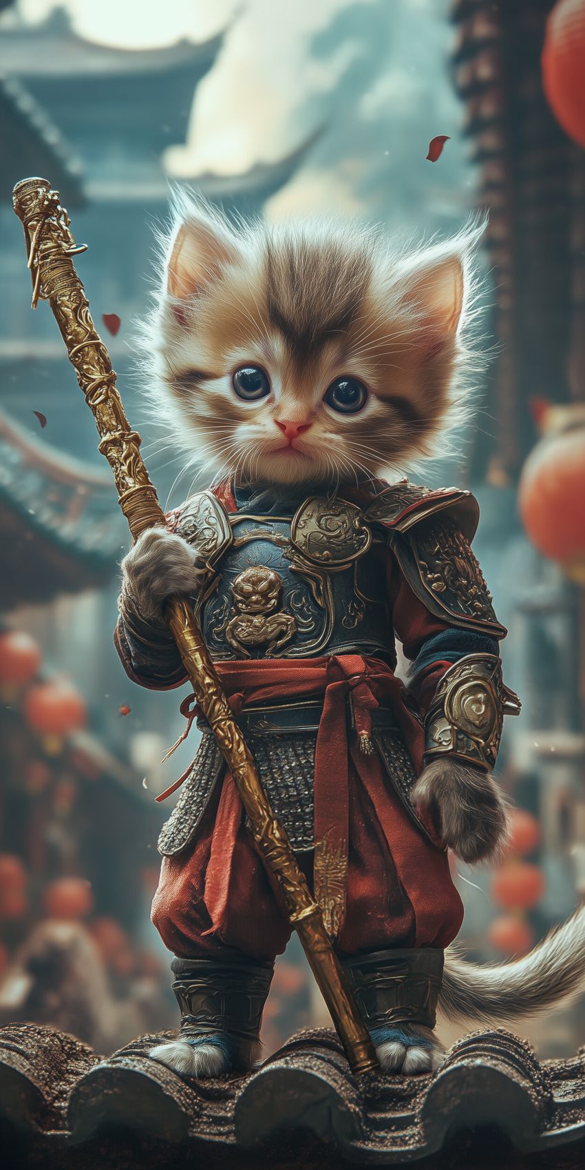 Fond d'écran mobile chat chaton en armure chinoise wallpaper smartphone