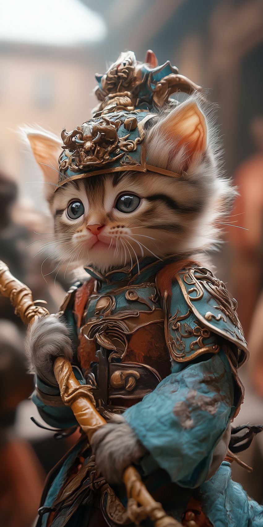 Fond d'écran mobile chat chaton en armure chinoise wallpaper smartphone 2
