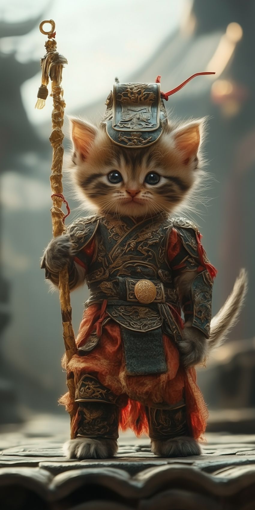 fond d ecran mobile chat chaton en armure chinoise wallpaper smartphone 3
