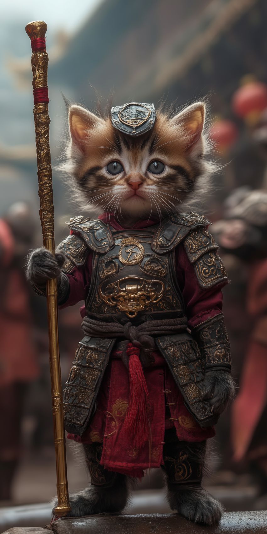 Fond d'écran mobile chat chaton en armure chinoise wallpaper smartphone 4