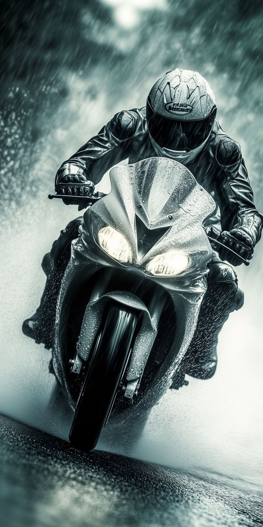 Fond d'écran mobile moto blanche qui eclabousse la pluie