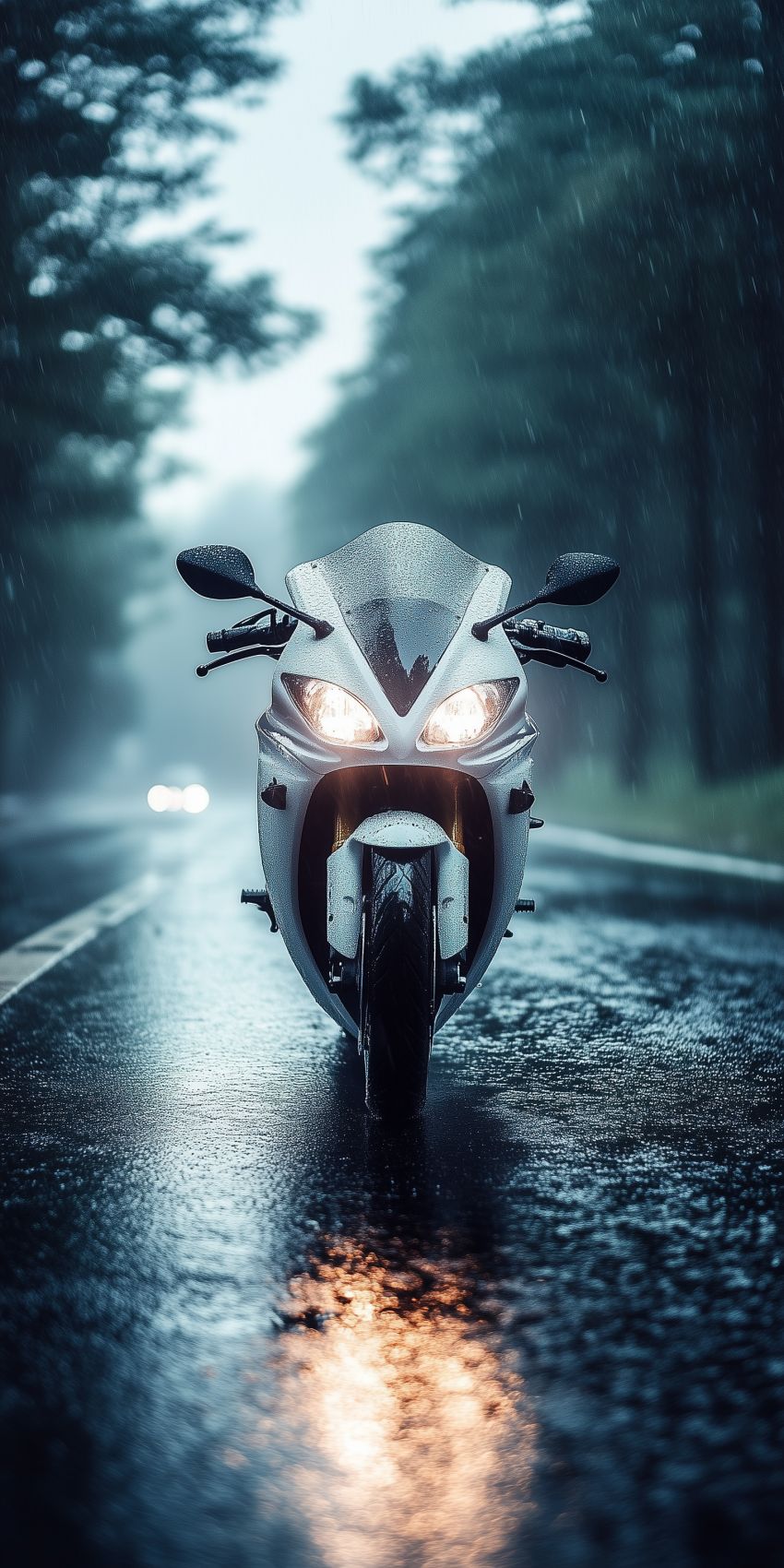 Fond d'écran mobile moto blanche sportive sous la pluie