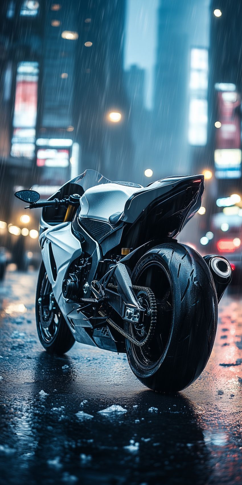 fond d ecran mobile moto blanche sportive vue arriere centre ville