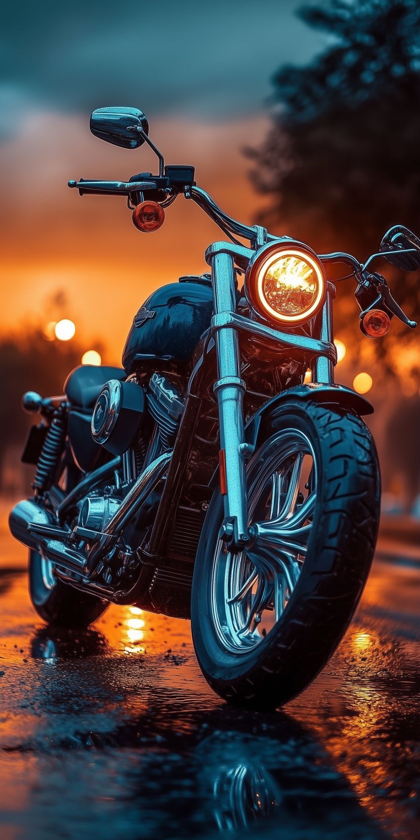 Fond d'écran mobile moto dans des lueurs de coucher de soleil