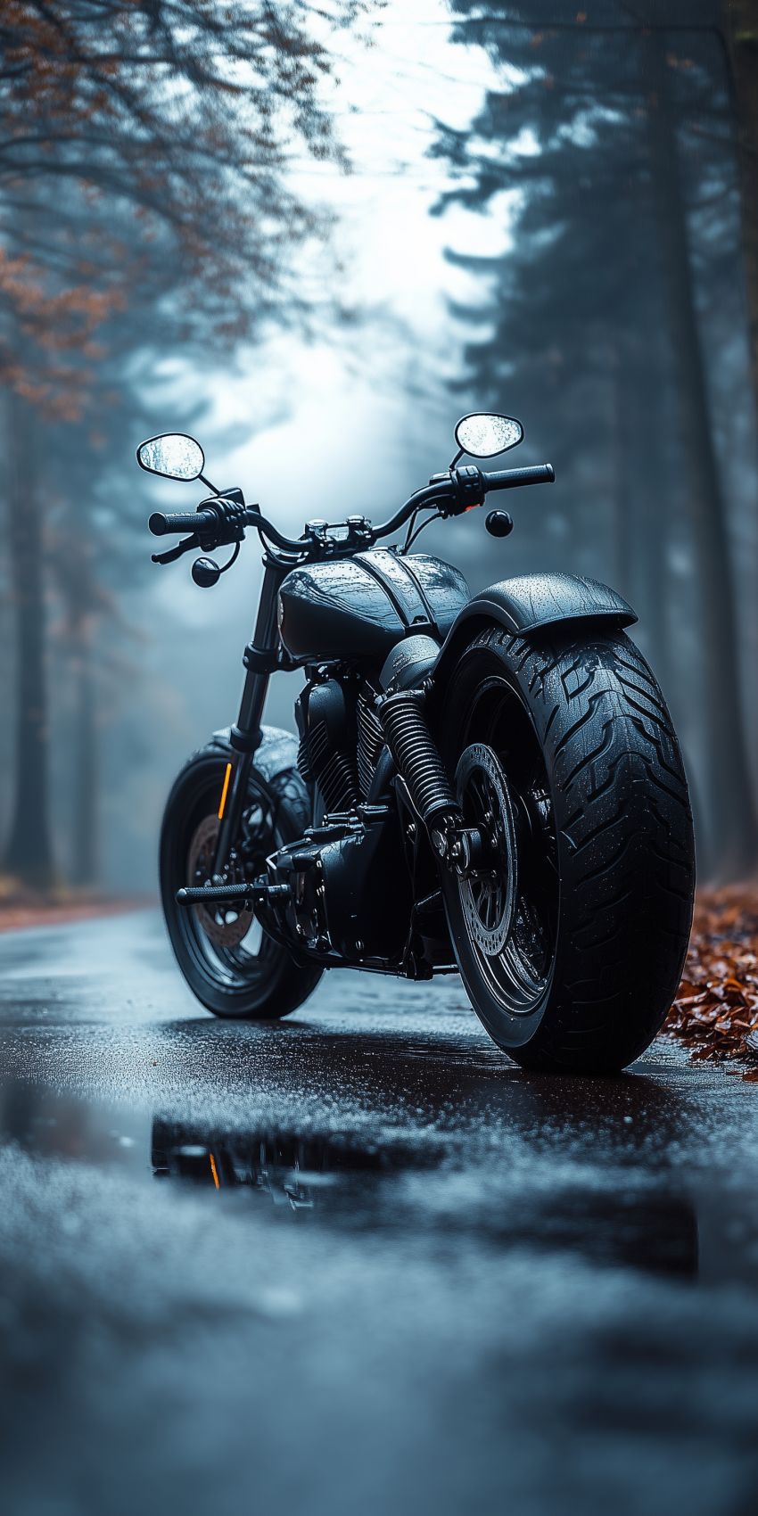 fond d ecran mobile moto grosse roue arriere sur route en sous-bois