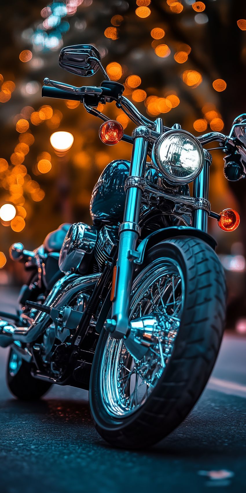 Fond d'écran mobile moto luisant sous les lumieres de la ville