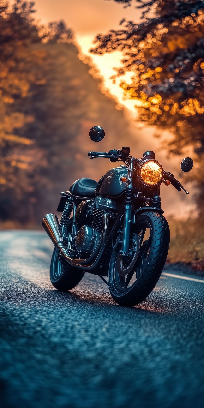 fond d ecran mobile moto vintage sur route de campagne