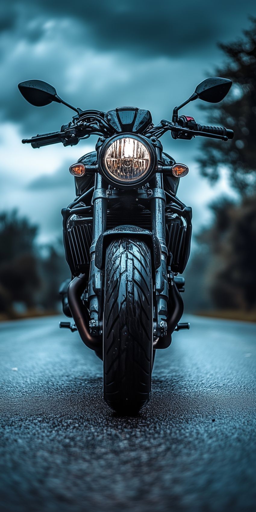 Fond d'écran mobile moto vue frontale sur route de campagne
