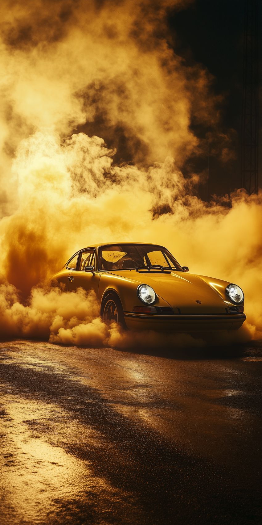 Fond d'écran mobile porsche fumee jaune wallpaper smartphone 01