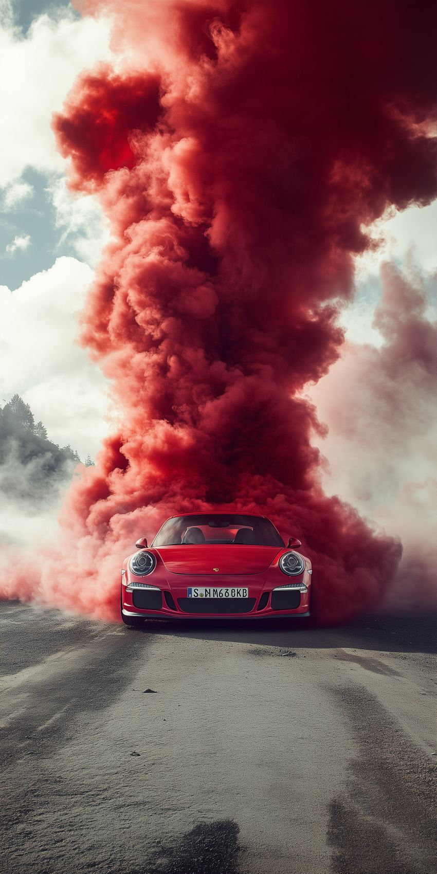 fond d ecran mobile porsche fumee rouge wallpaper smartphone 01