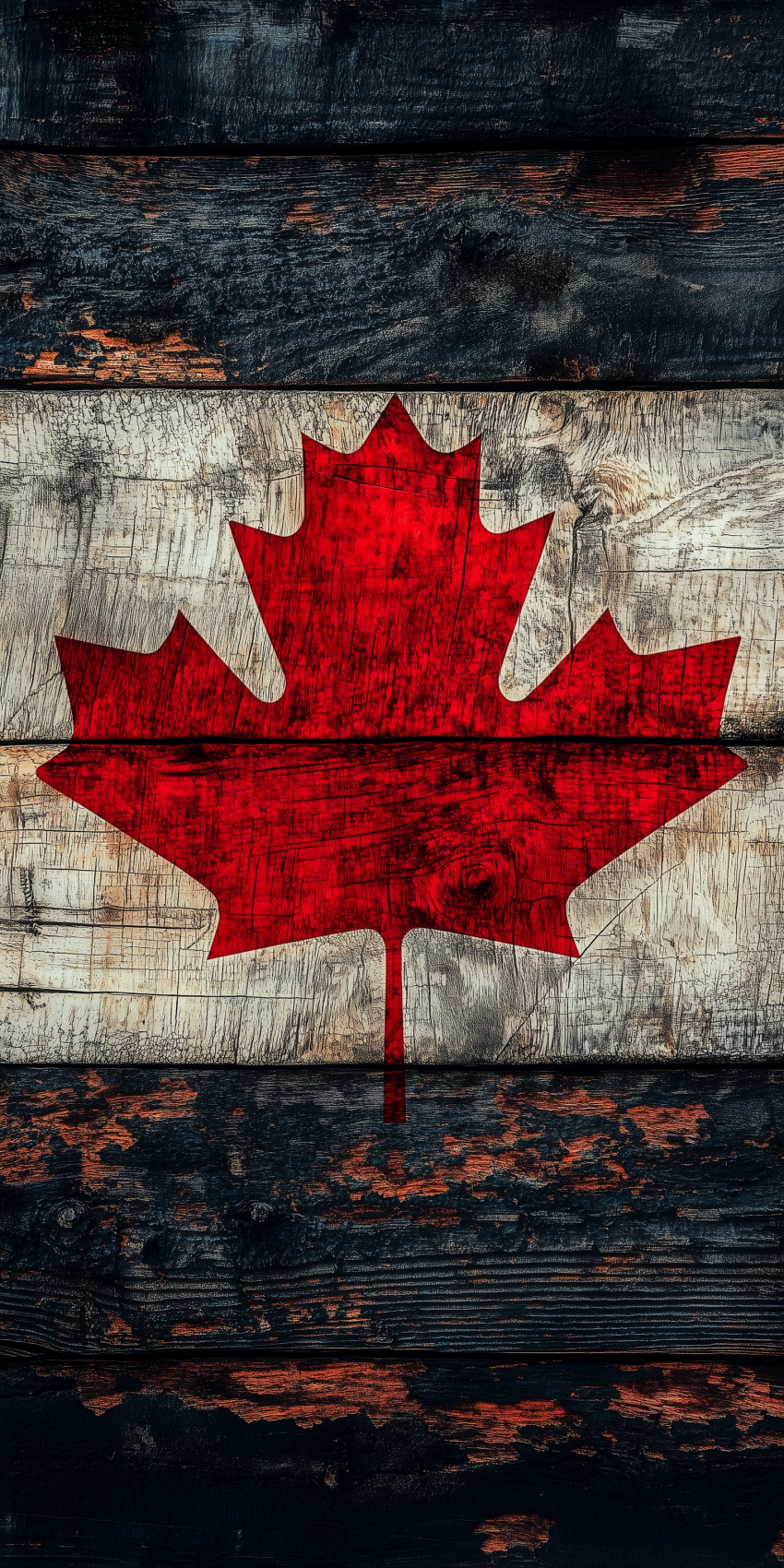 Fond d'écran mobile : Drapeau canadien sur fond de bois rustique