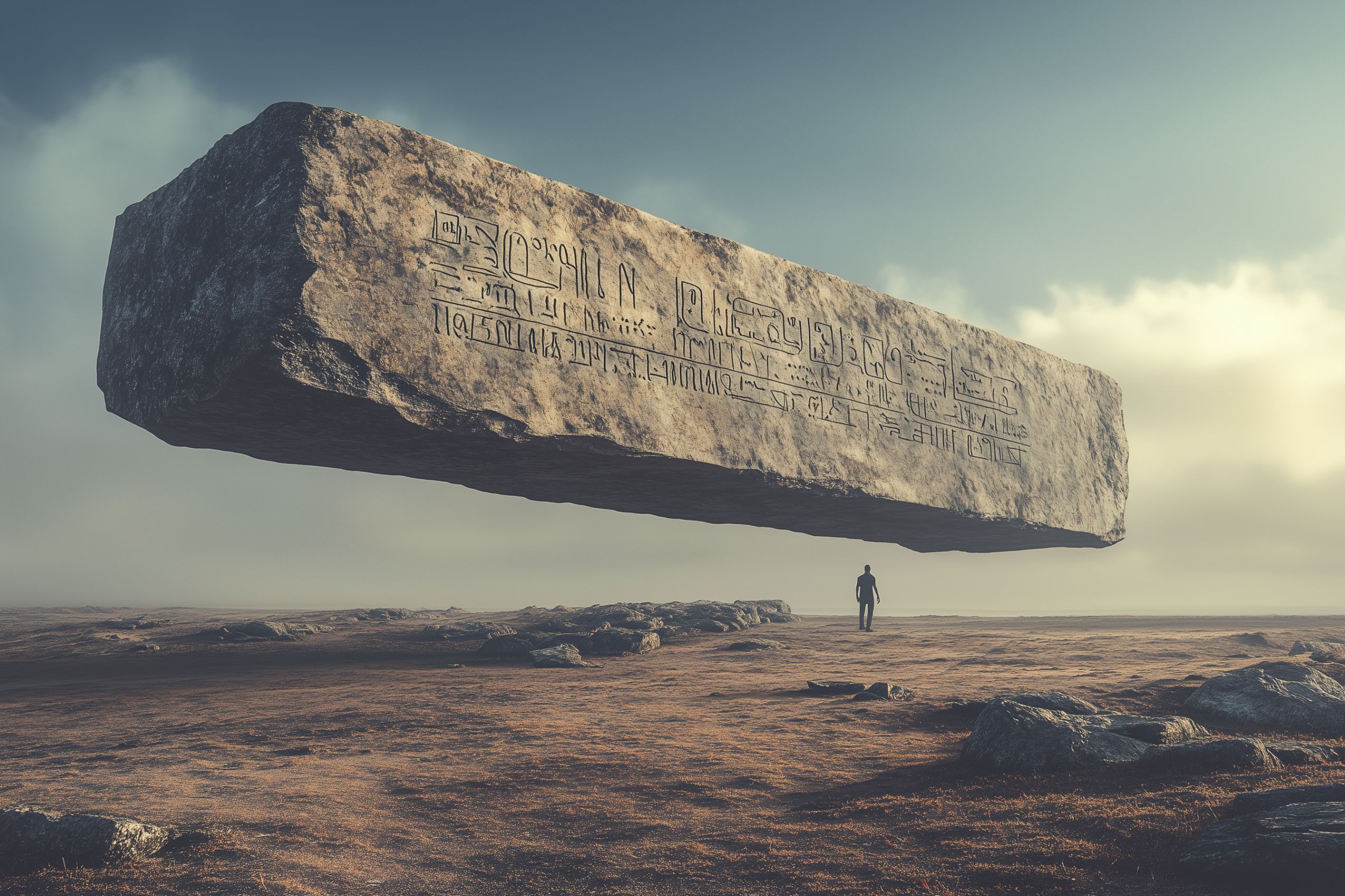 Fond d'écran surreal monolithe qui flotte au dessus du sol 3