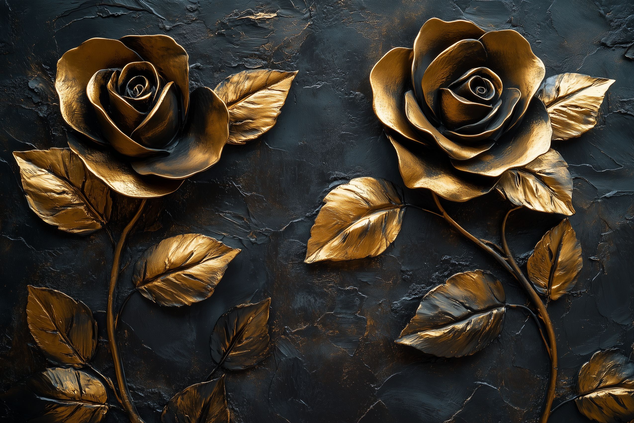 fond d ecran roses sculptees noir et or sur fond 1