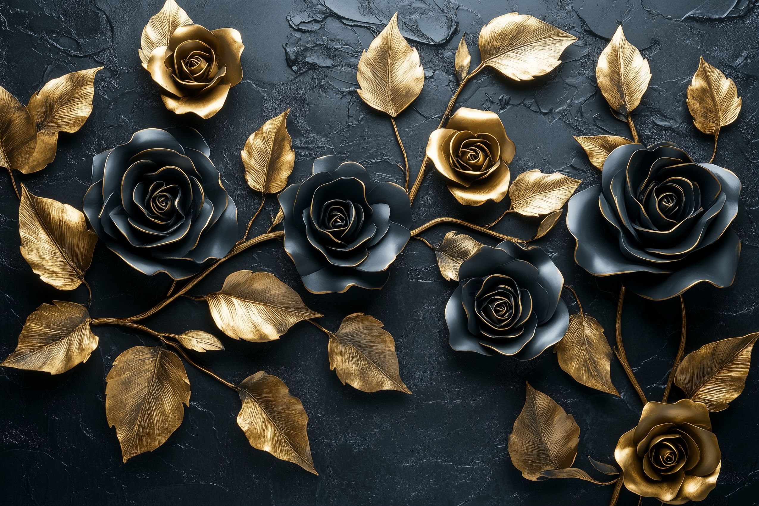 fond d ecran roses sculptees noir et or sur fond 2