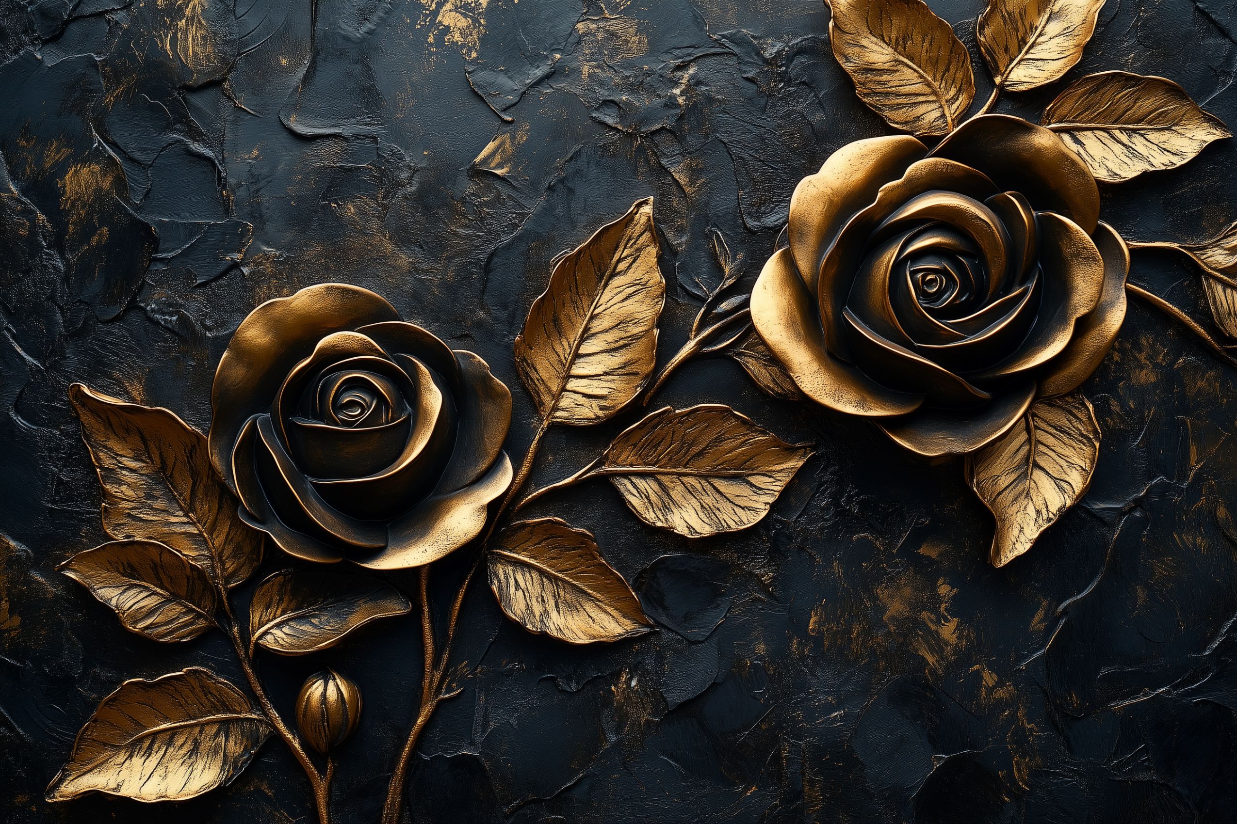 fond d ecran roses sculptees noir et or sur fond 3