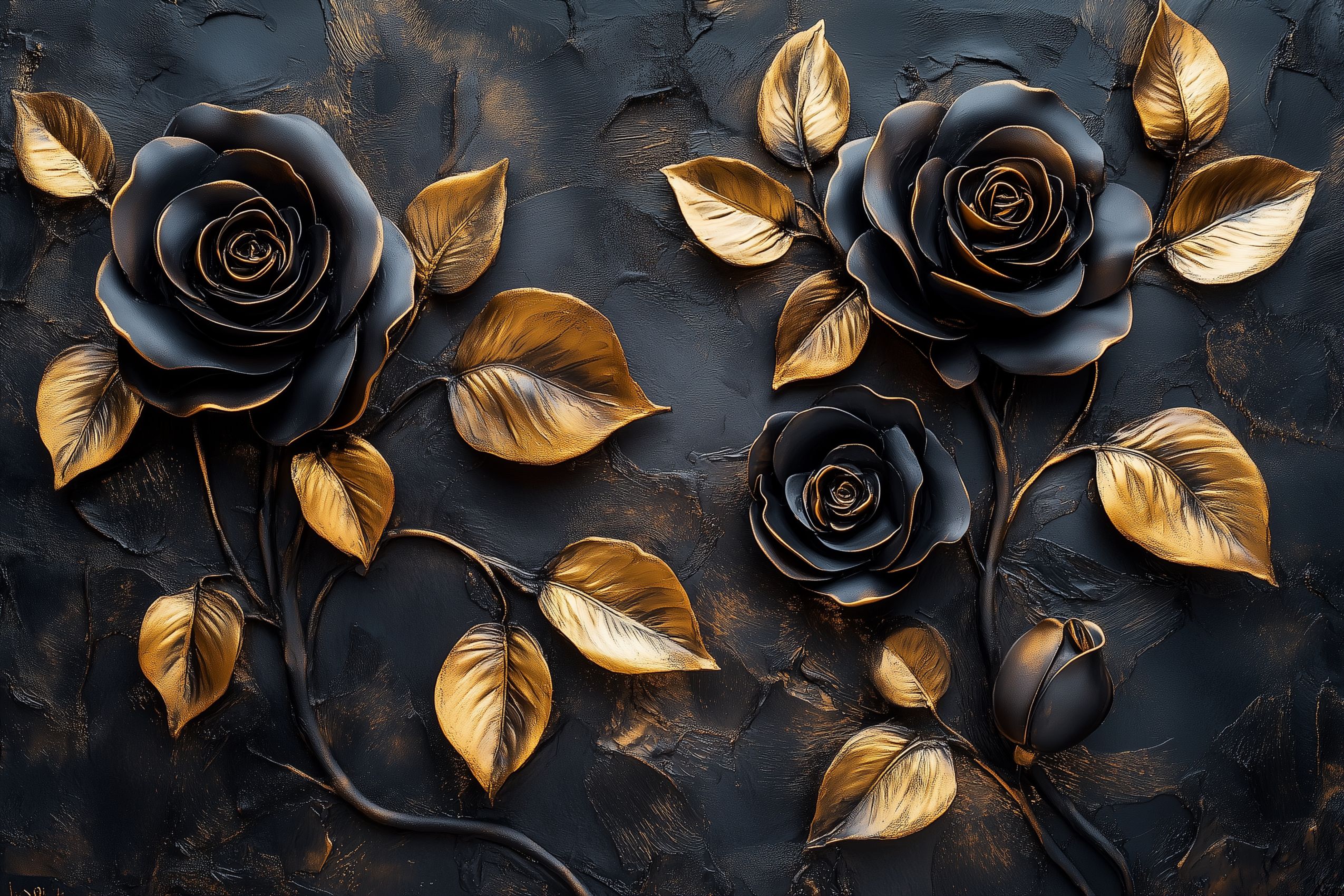 fond d ecran roses sculptees noir et or sur fond 4