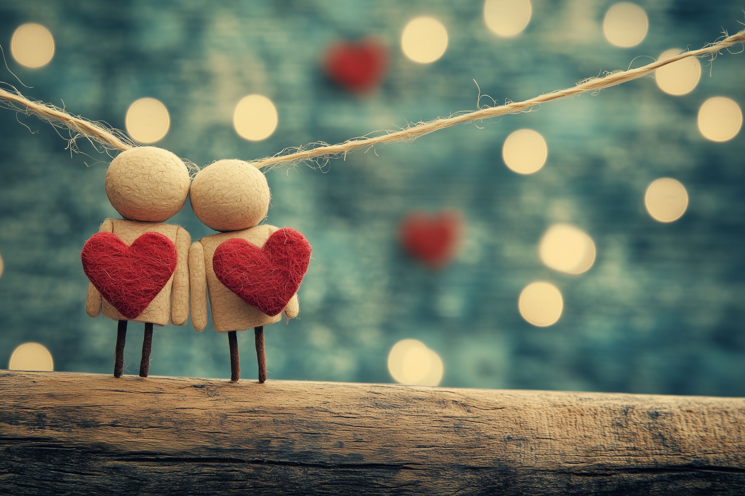 Fond d'écran saint valentin couple poupees coeurs 02