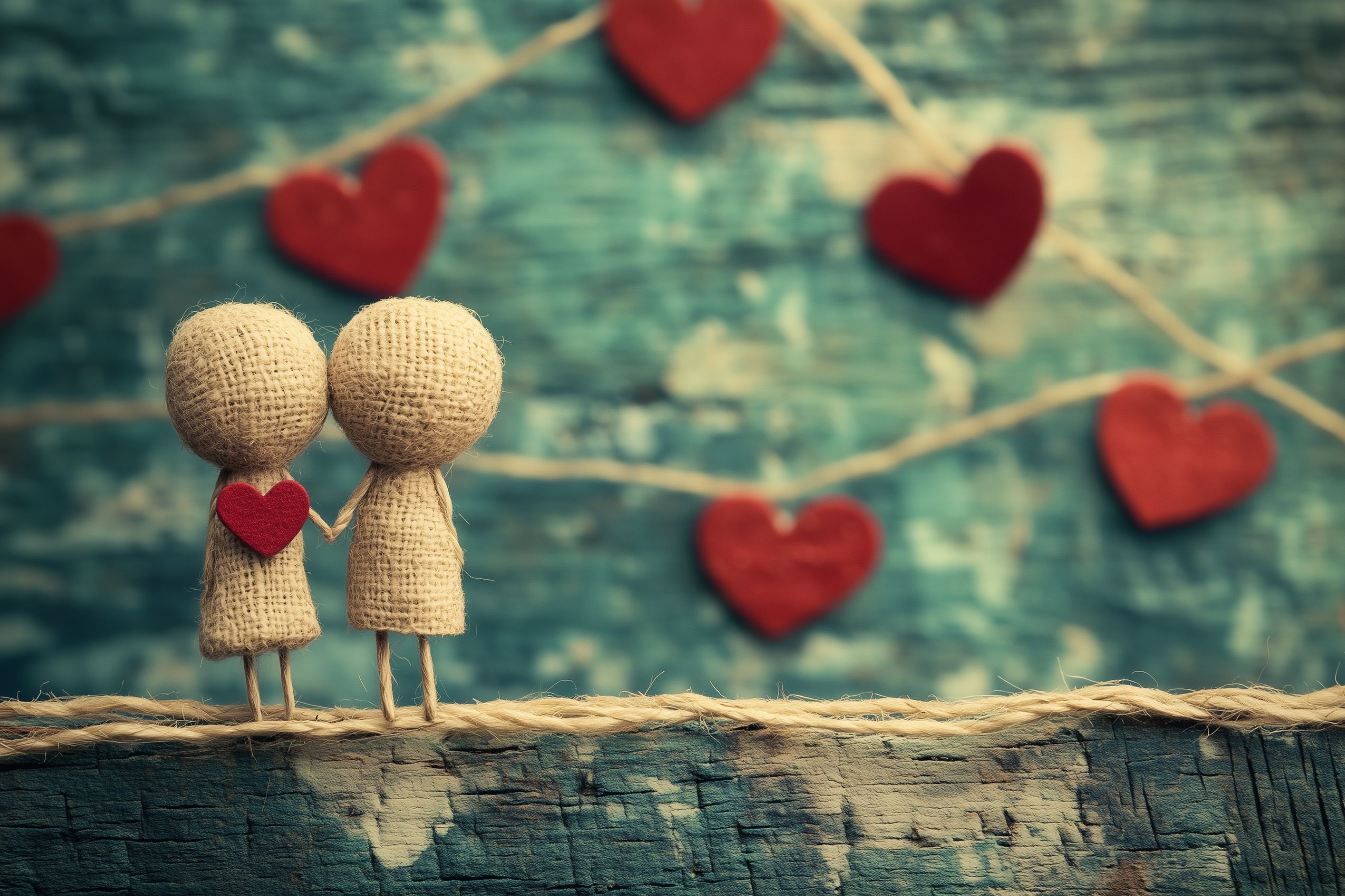 Fond d'écran saint valentin couple poupees coeurs 03