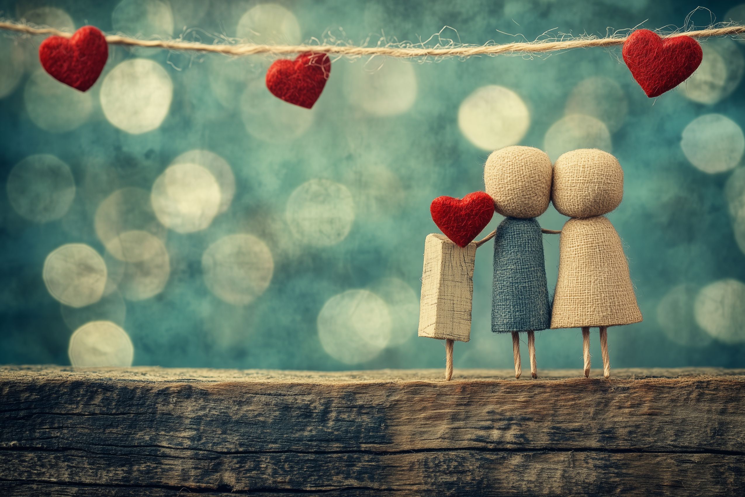 Fond d'écran saint valentin couple poupees coeurs 04