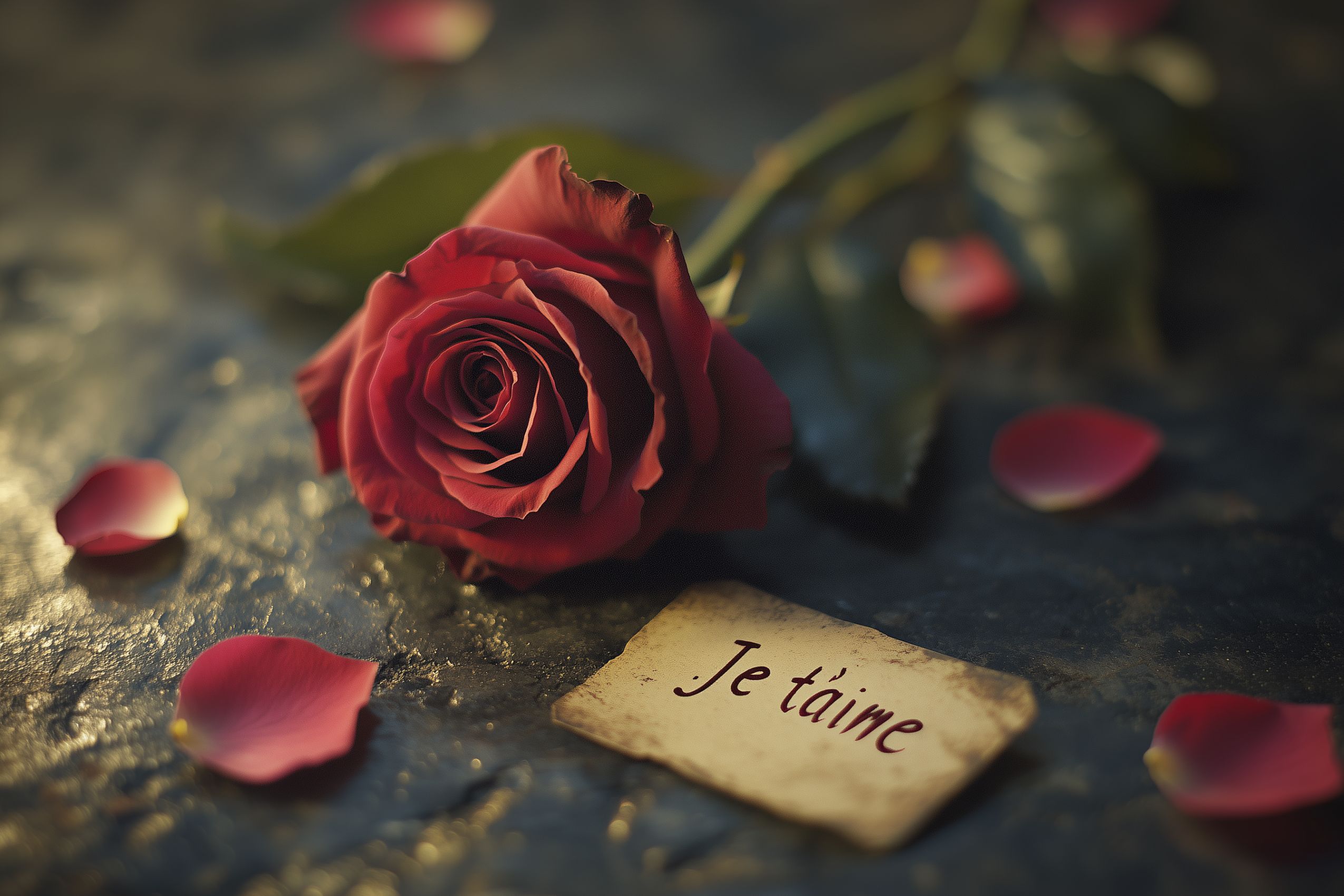 Fond d'écran saint valentin rose petales je t aime 01