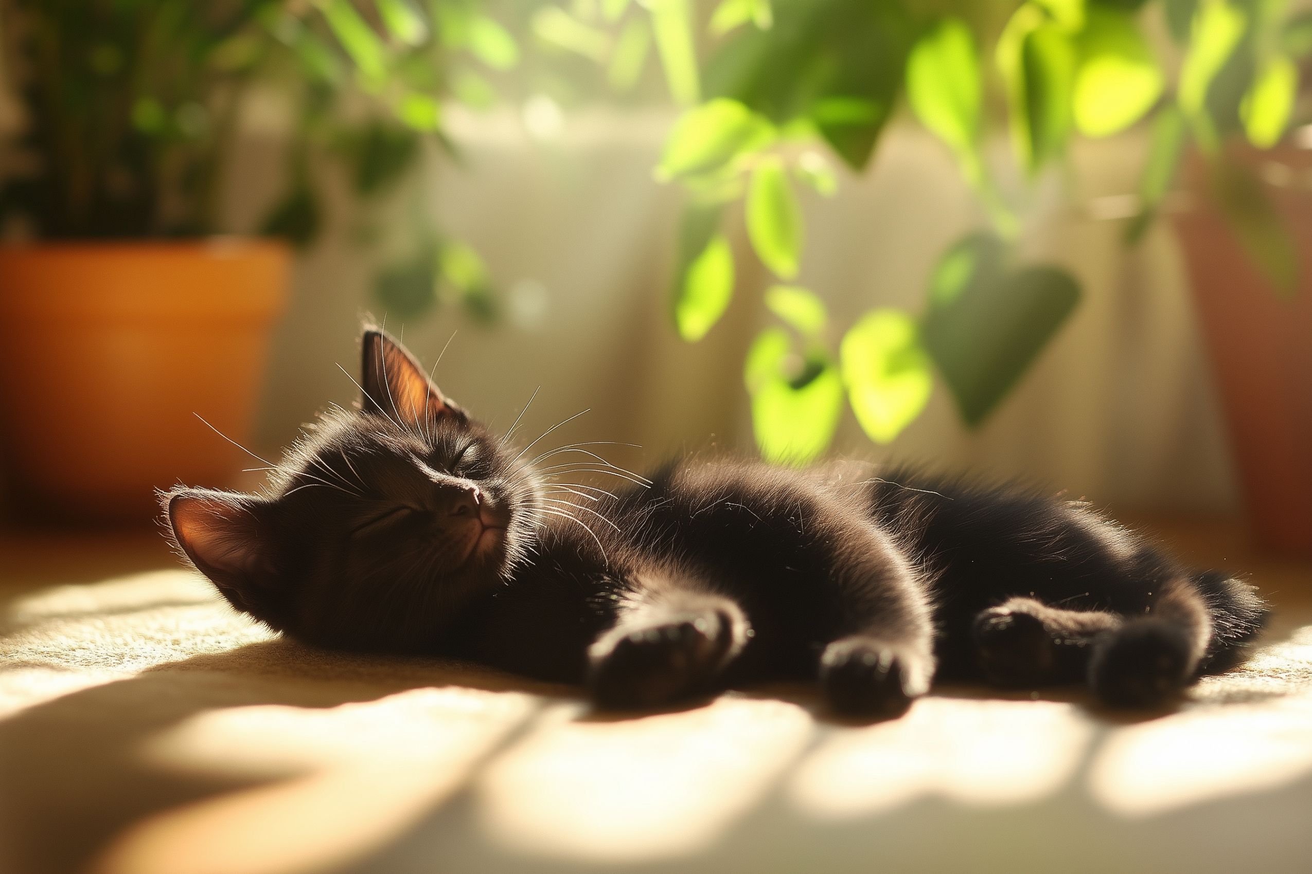 Fond d'écran chat chaton noir qui dort