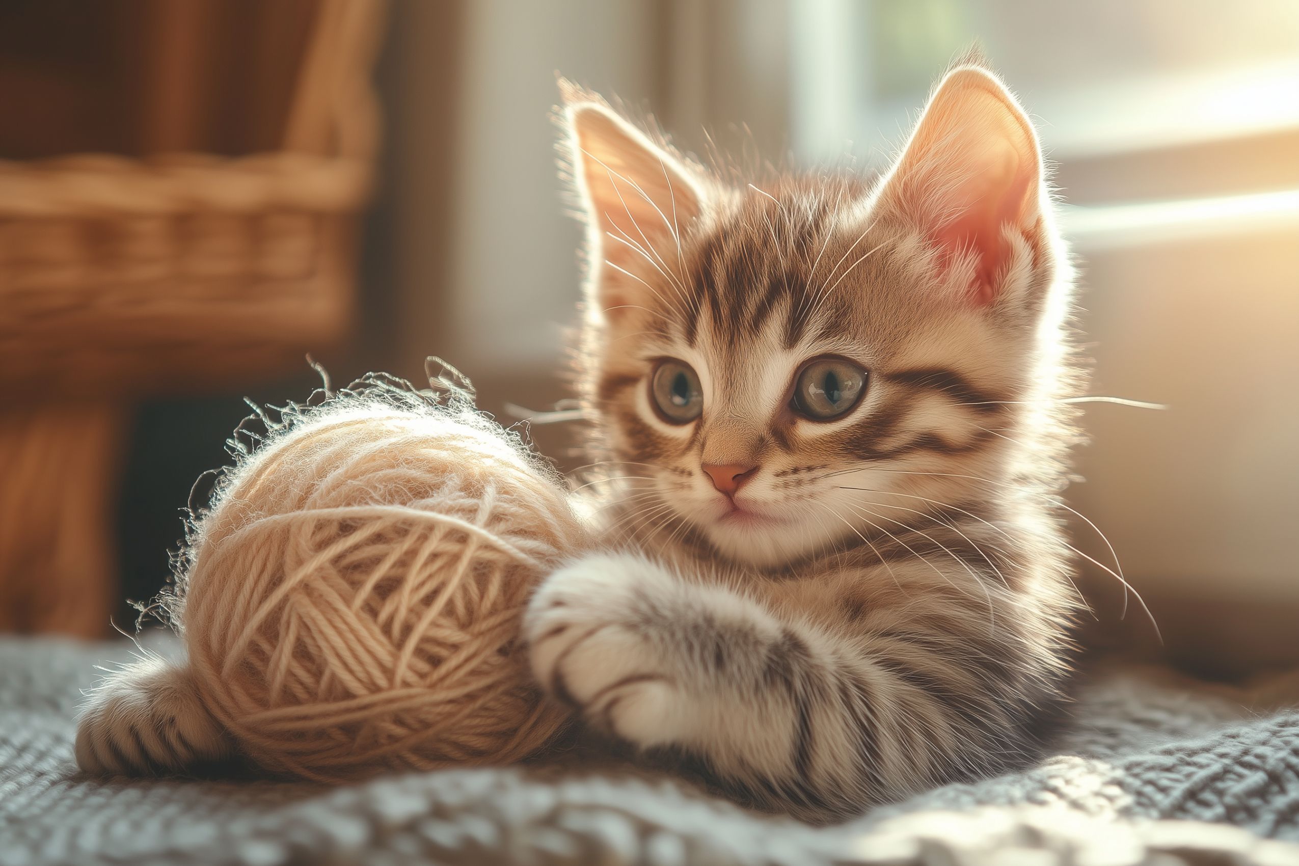 Fond d'écran chat chaton qui joue avec une peoltte 001