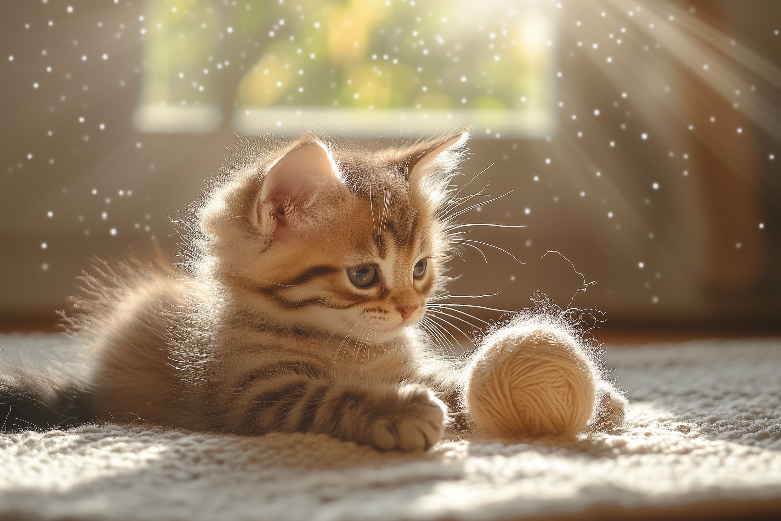 Fond d'écran chat chaton qui joue avec une peoltte 003