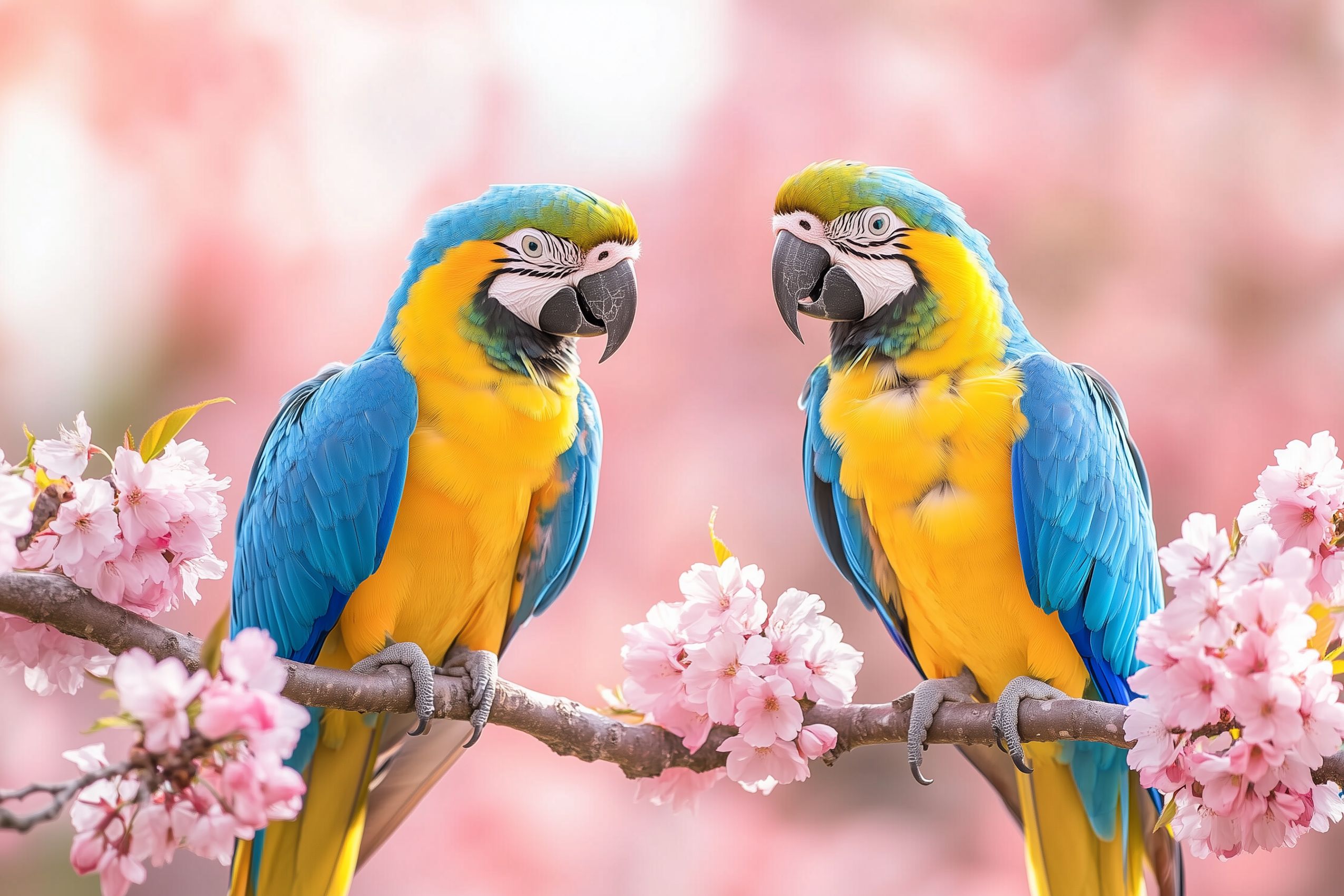 Fond d'écran oiseau deux perroquets jaune et bleu