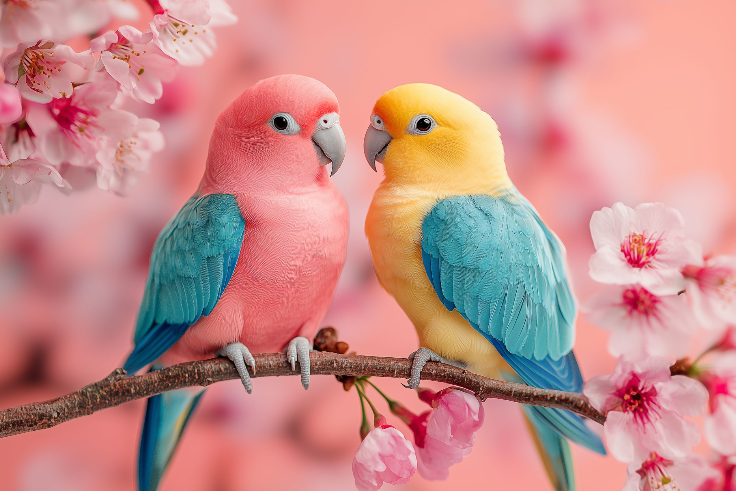 fond d ecran oiseau deux perroquets sur fond rose 02