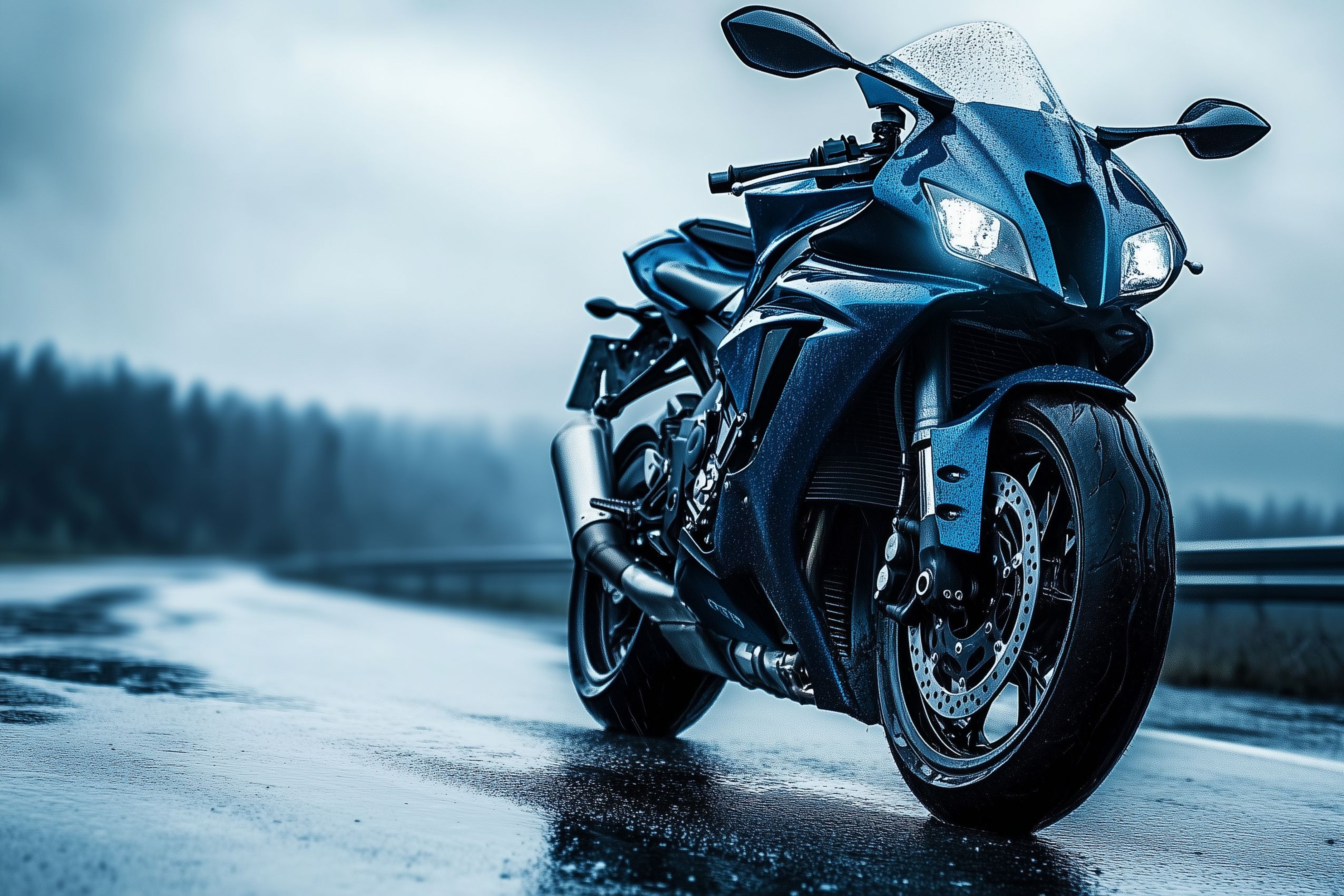 Fond d'écran moto noire sportive route pluie