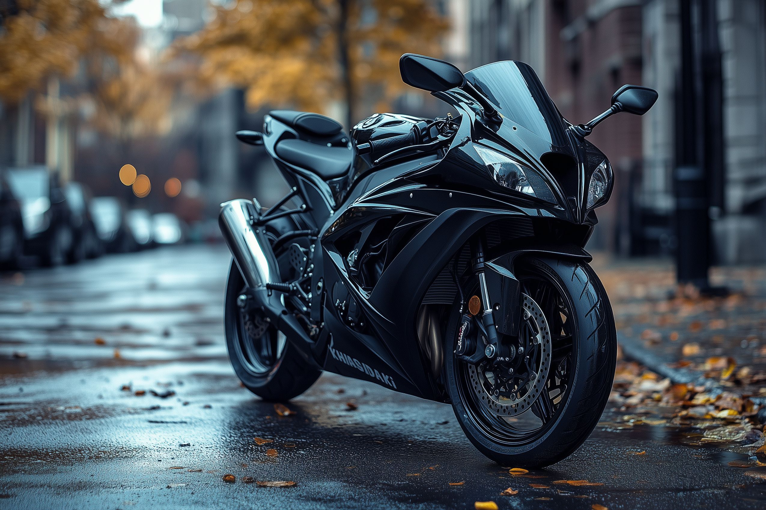 Fond d'écran moto sportive noire garee en ville