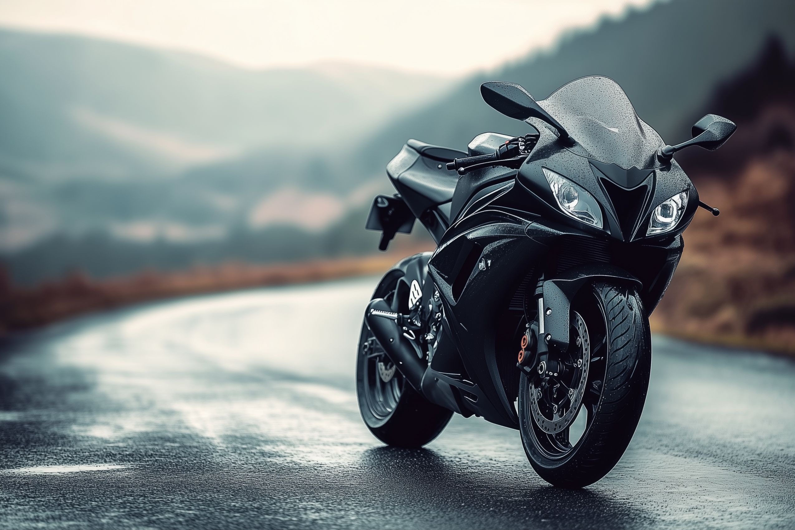 Fond d'écran moto sportive noire route montagne virage