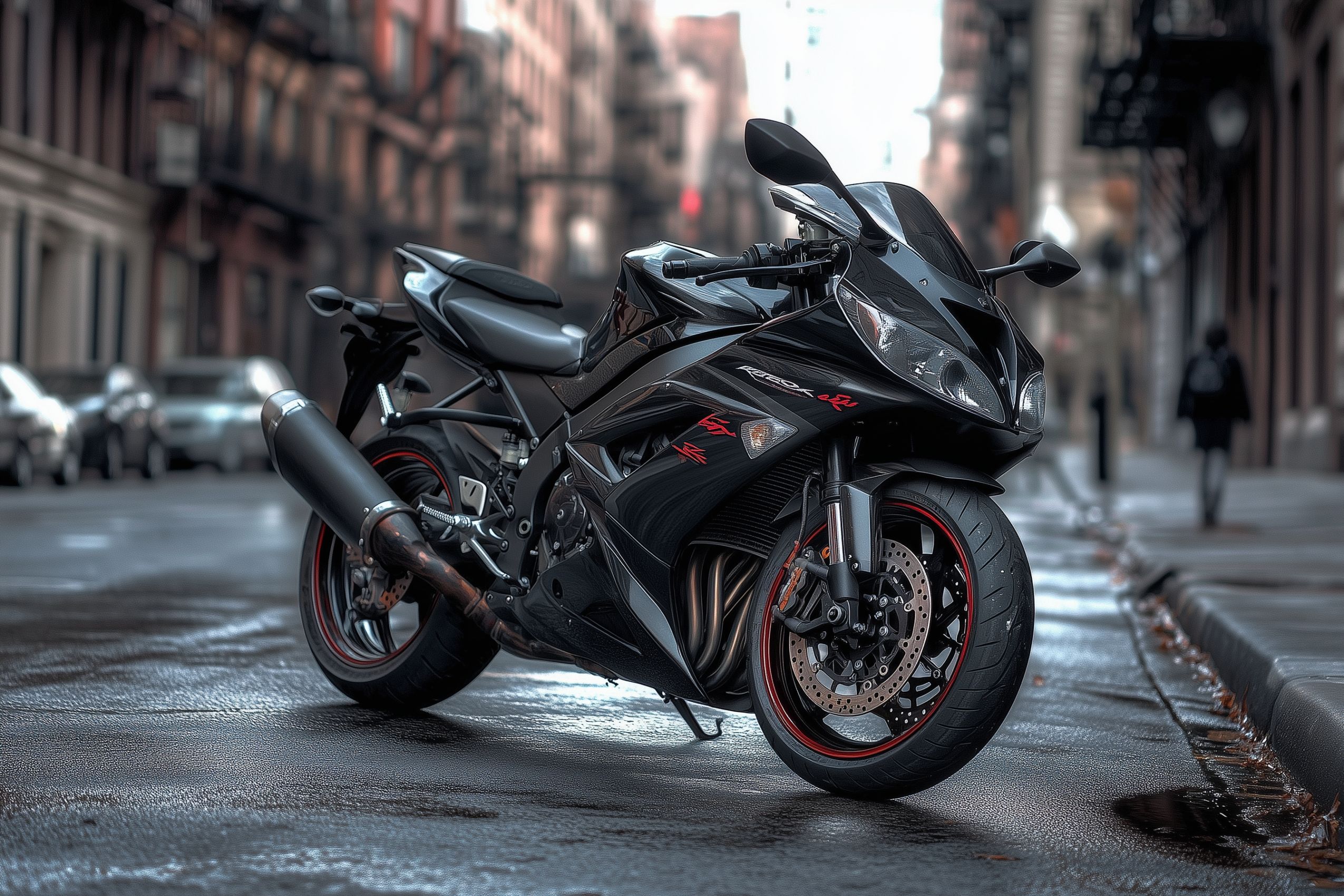 Fond d'écran moto sportive noire ville laterale