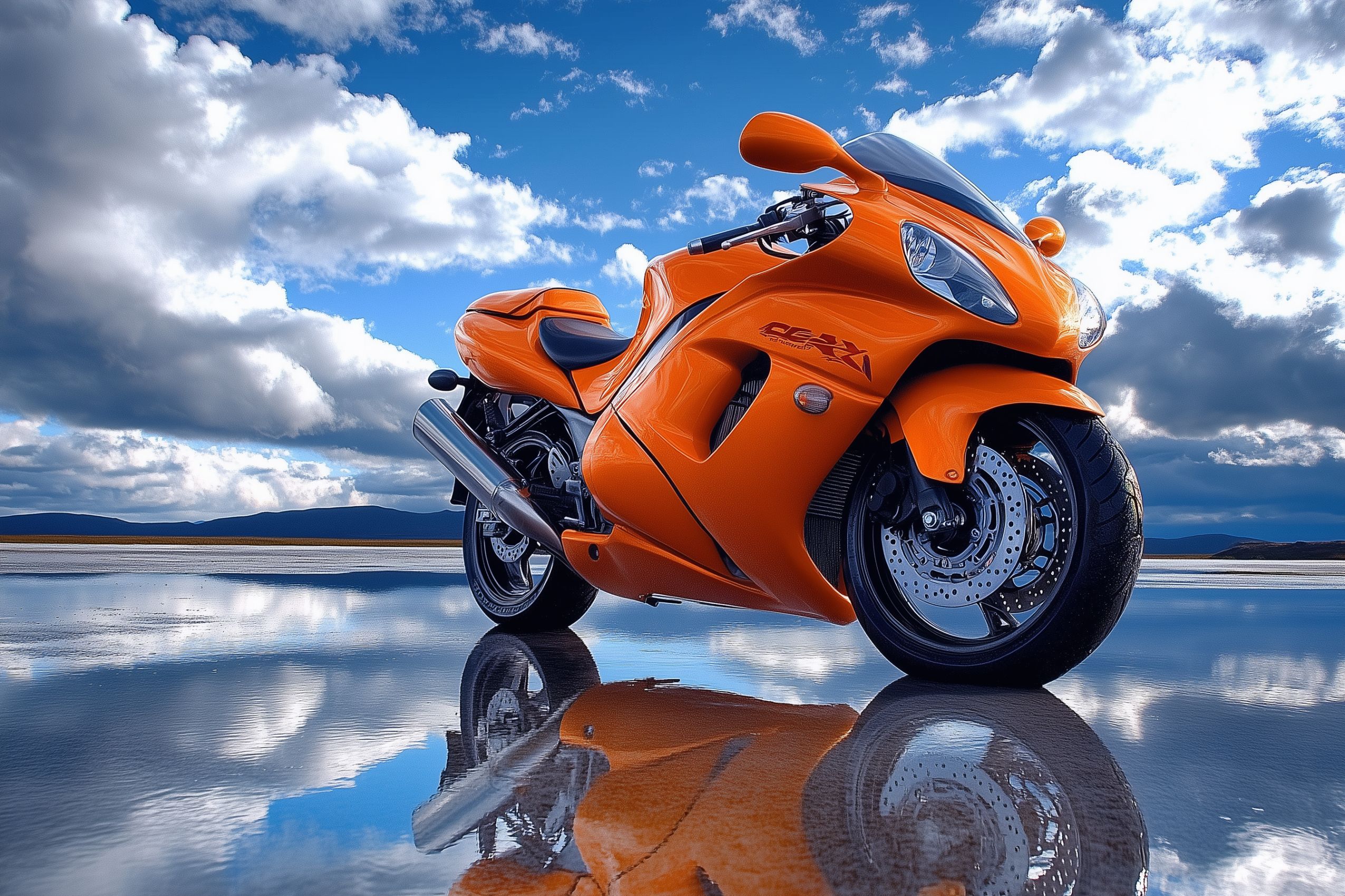fond d ecran moto sportive orange reflets