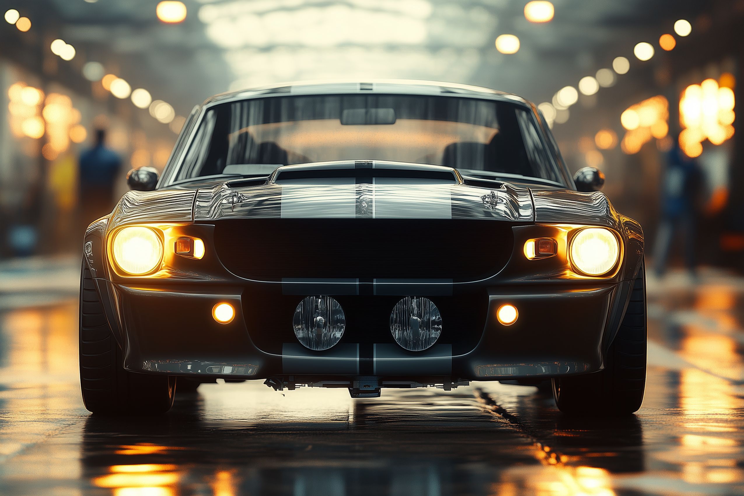 Fond-ecran wallpaper ford mustang ville lumieres floues