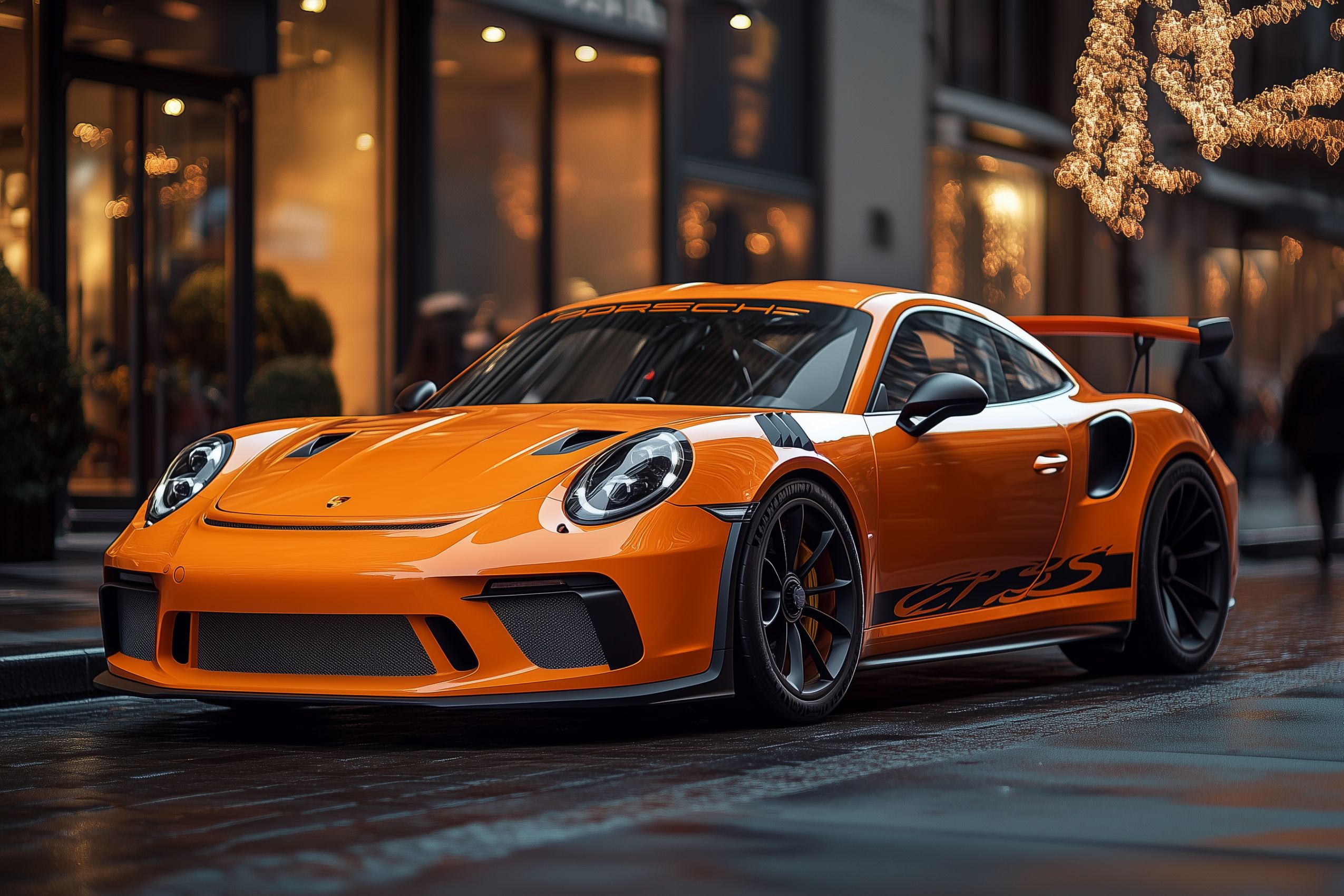 fond-ecran wallpaper porsche gt3rs orange garee en ville