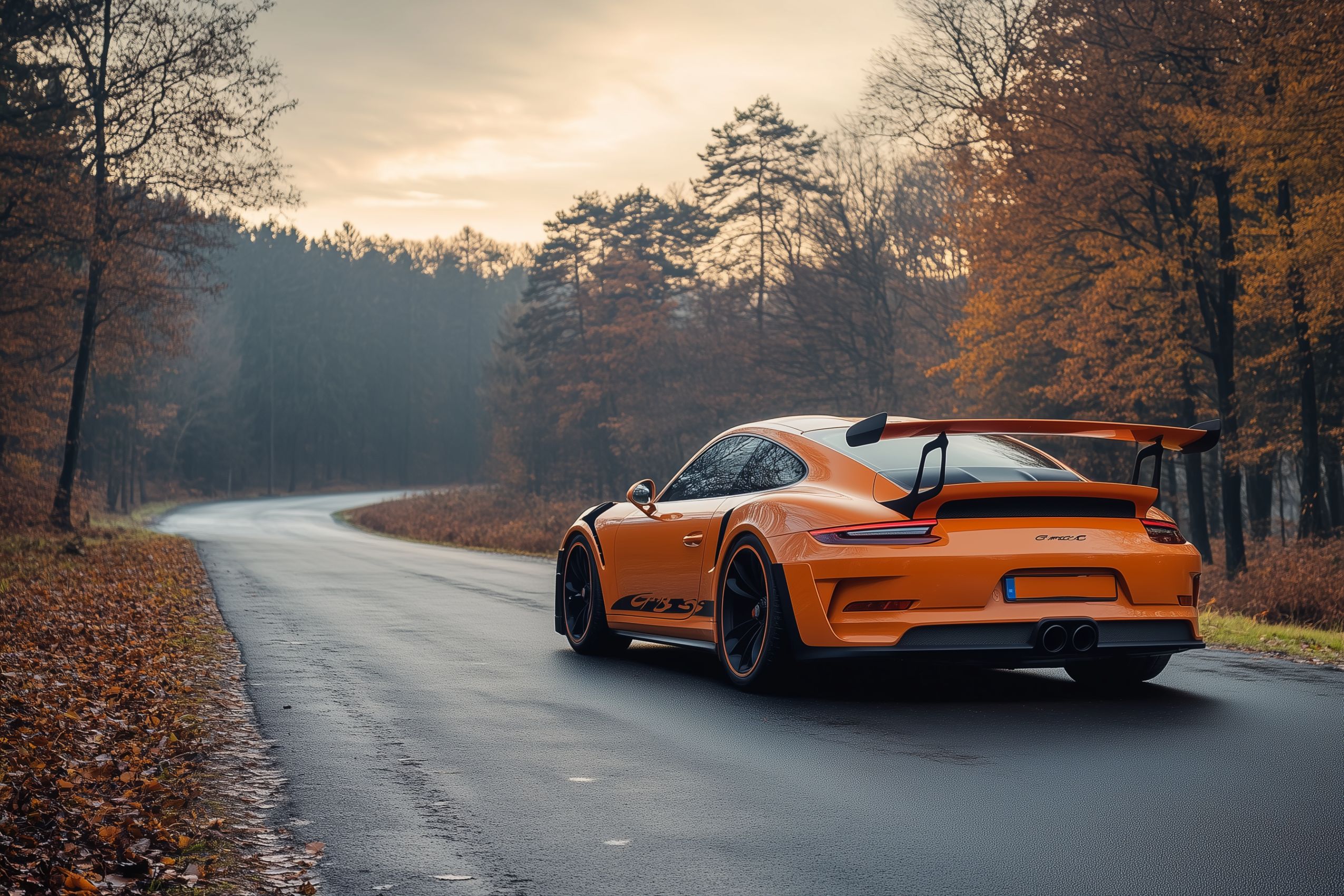 fond-ecran wallpaper porsche gt3rs orange route de campagne