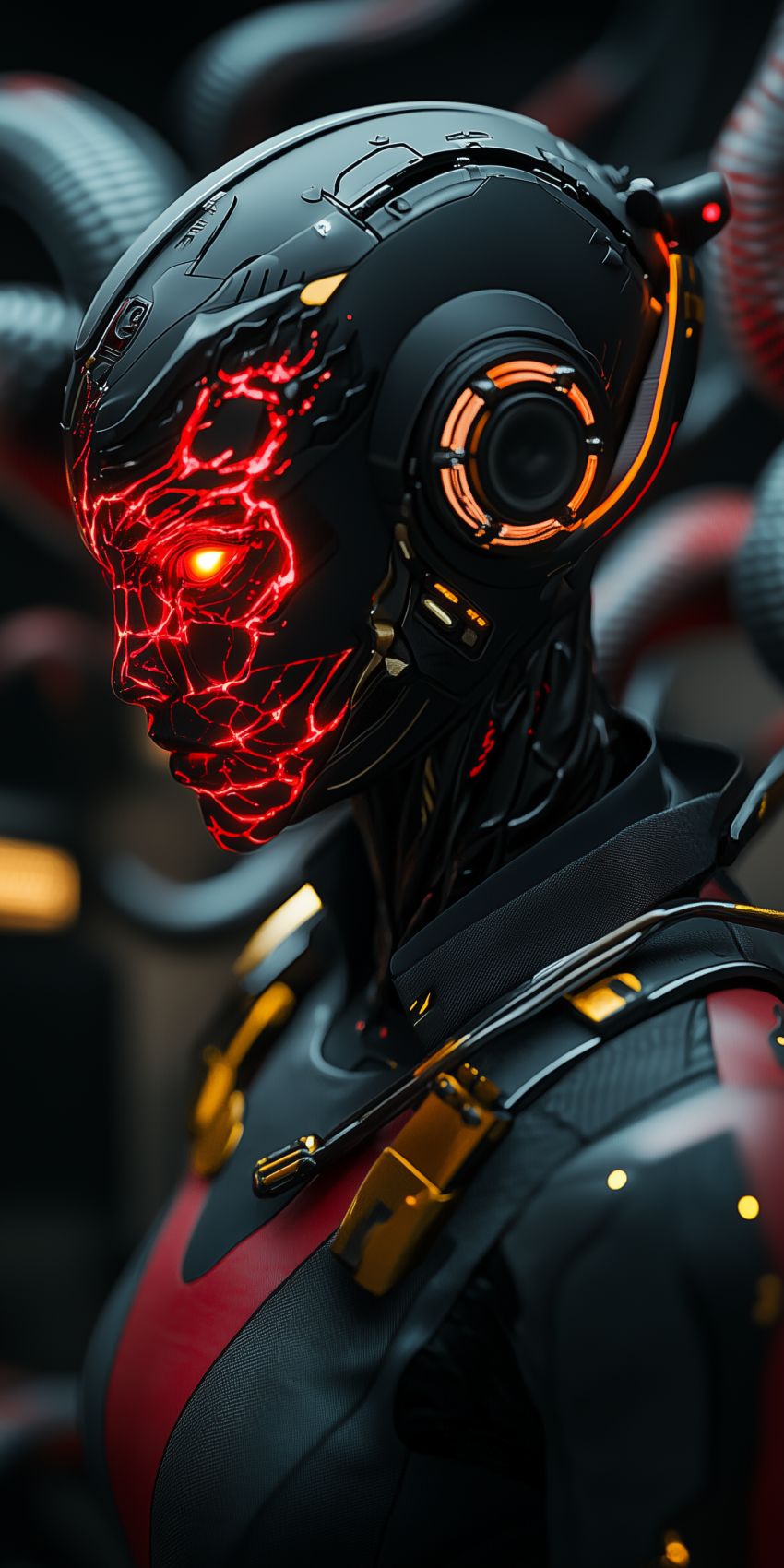 Fond d'écran robot humanoide extraterrestre avec des implants cybernetiques complexes 001