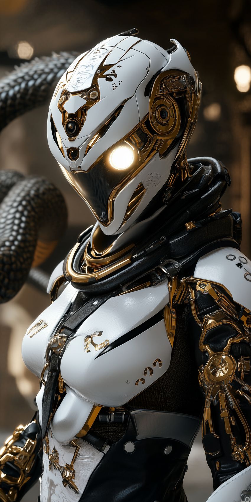 Fond d'écran robot humanoide extraterrestre avec des implants cybernetiques complexes 004