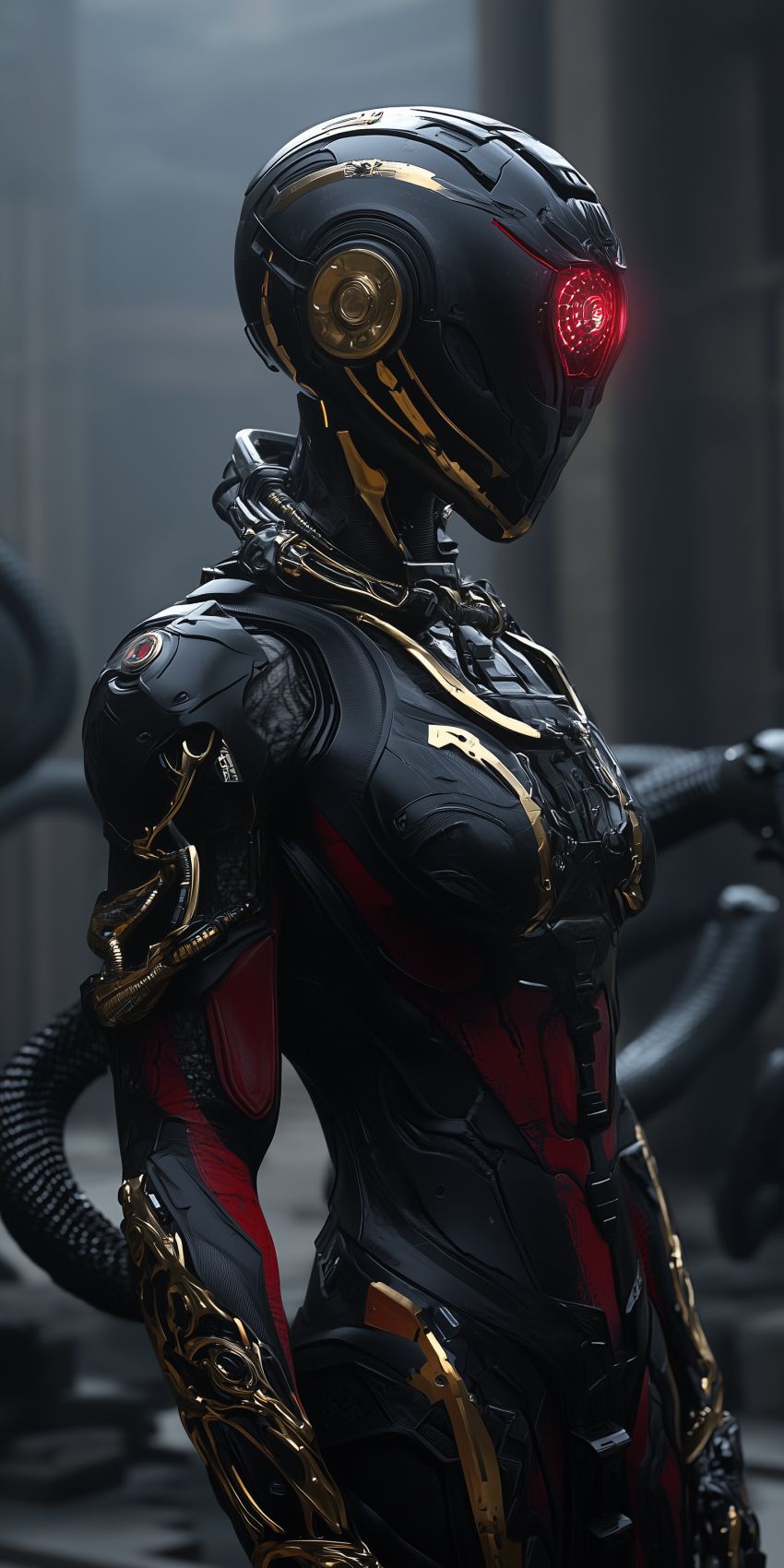 Fond d'écran robot humanoide extraterrestre avec des implants cybernetiques complexes 005
