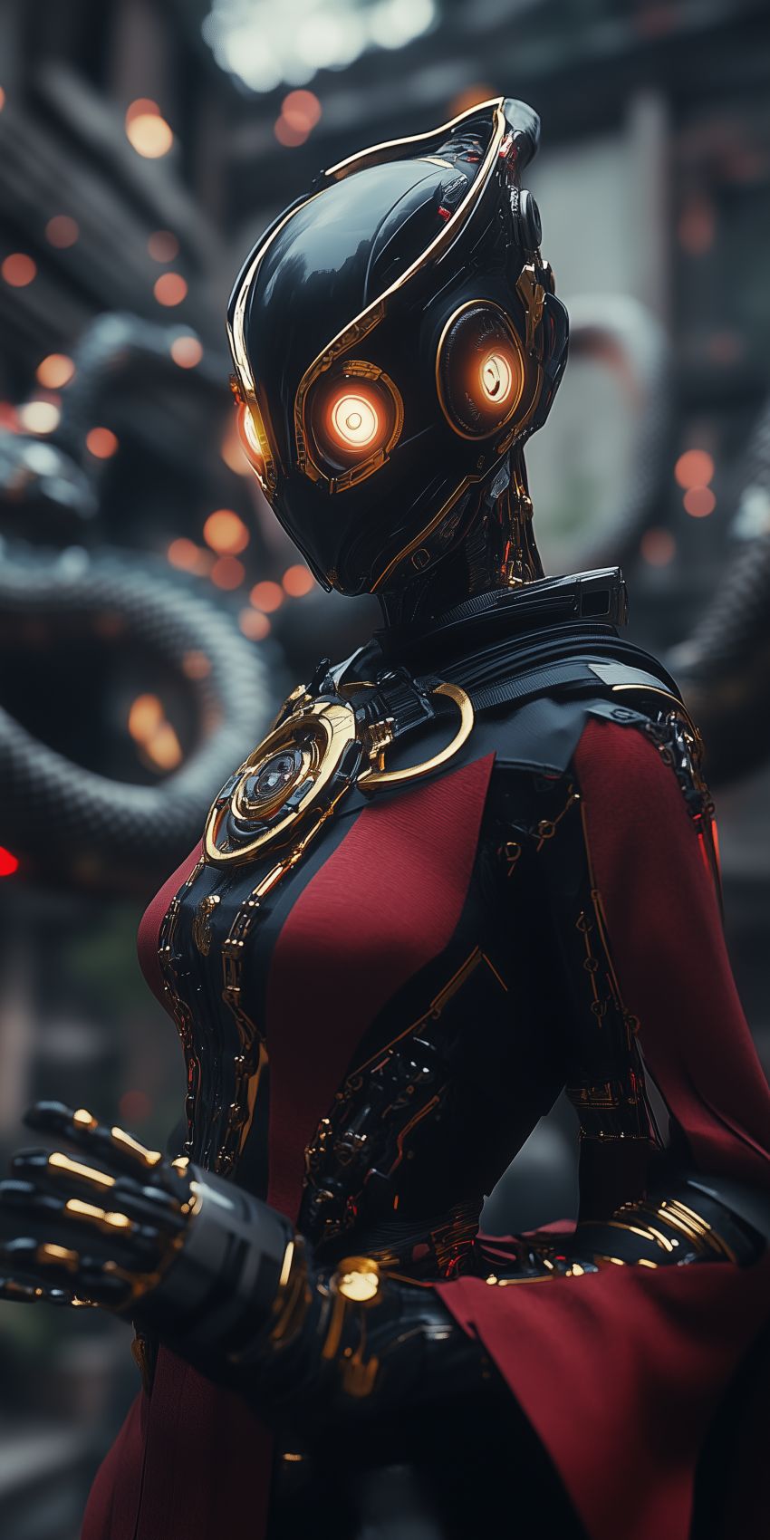 Fond d'écran robot humanoide extraterrestre avec des implants cybernetiques complexes 008