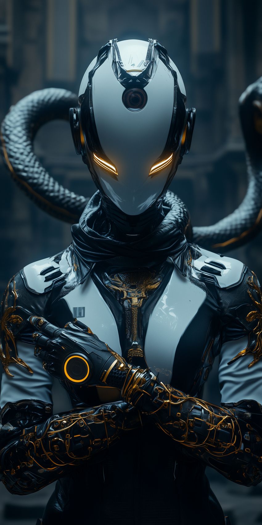 Fond d'écran robot humanoide extraterrestre avec des implants cybernetiques complexes 009