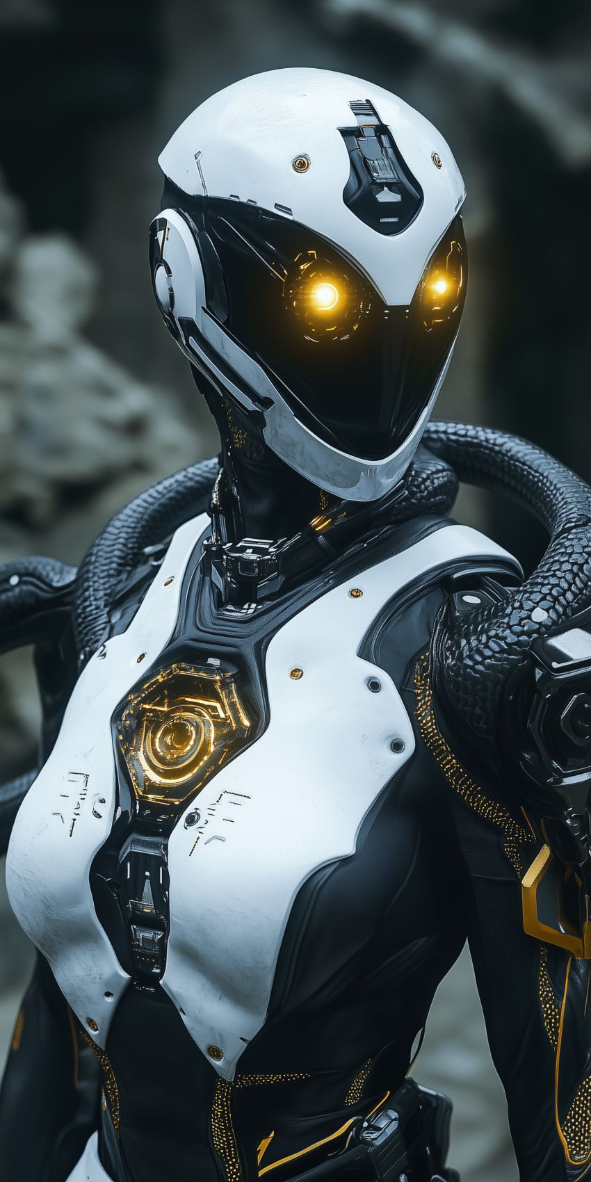 Fond d'écran robot humanoide extraterrestre avec des implants cybernetiques complexes 010