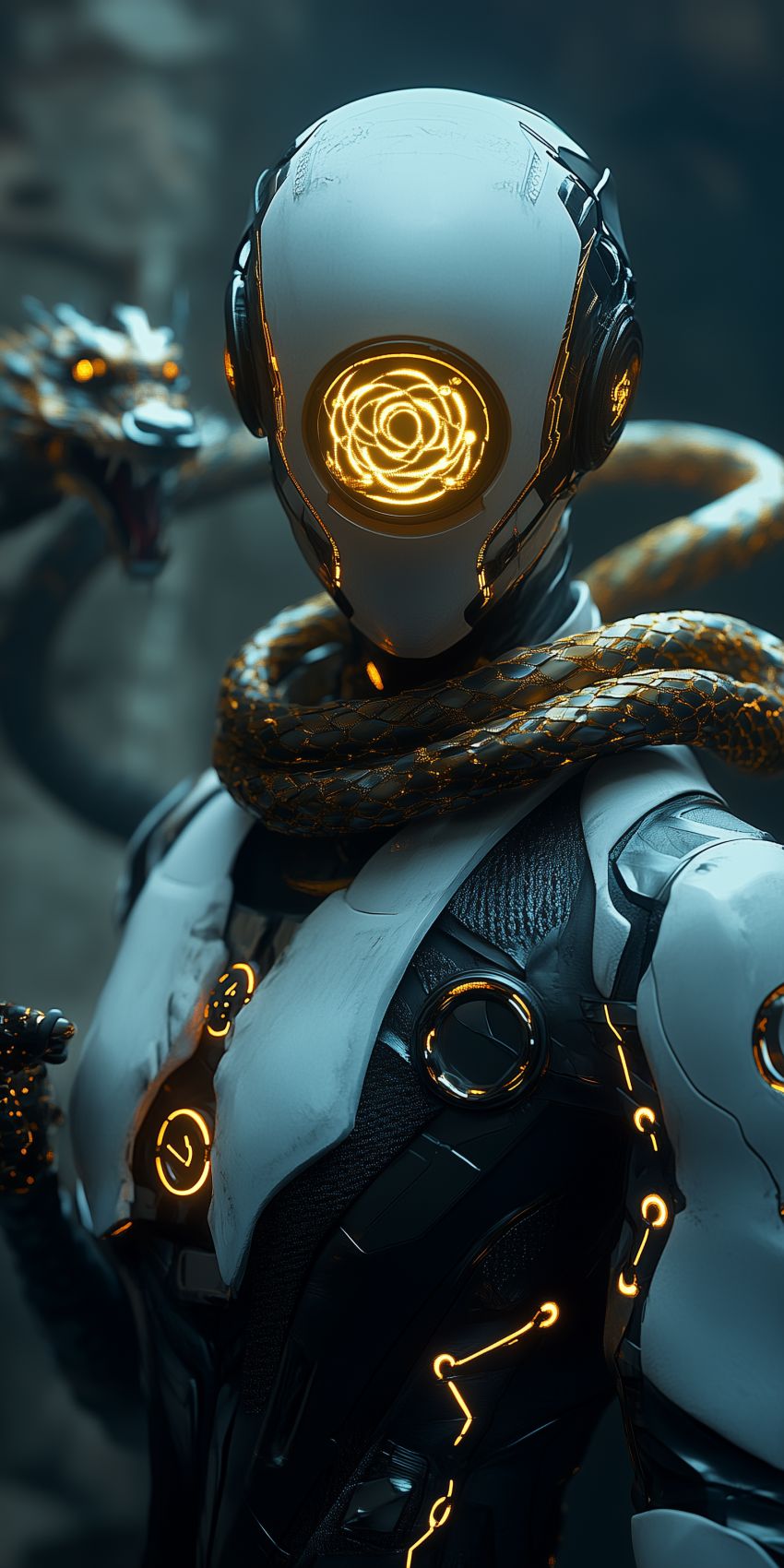 Fond d'écran robot humanoide extraterrestre avec des implants cybernetiques complexes 011