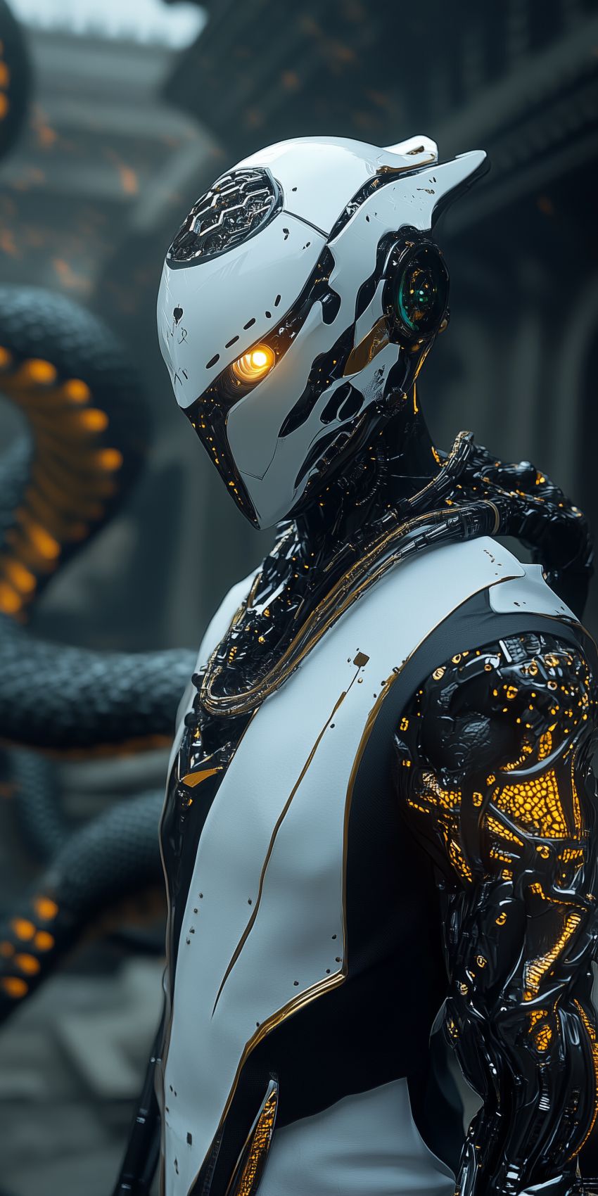 Fond d'écran robot humanoide extraterrestre avec des implants cybernetiques complexes 015