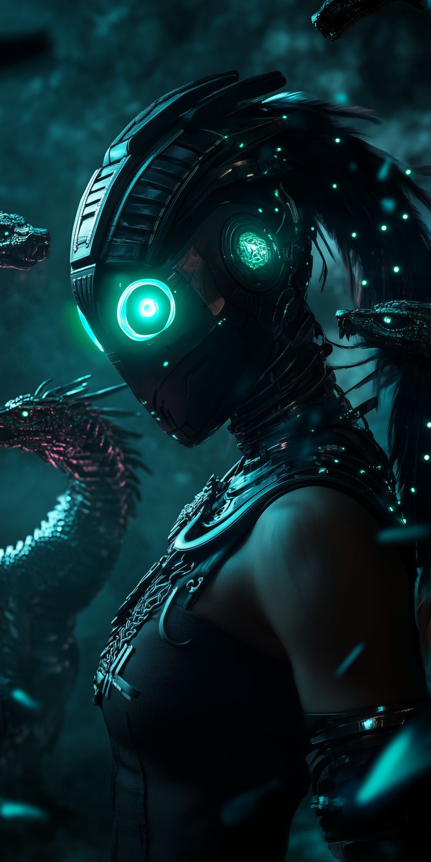 Fond d'écran robot humanoide extraterrestre avec des implants cybernetiques complexes 016